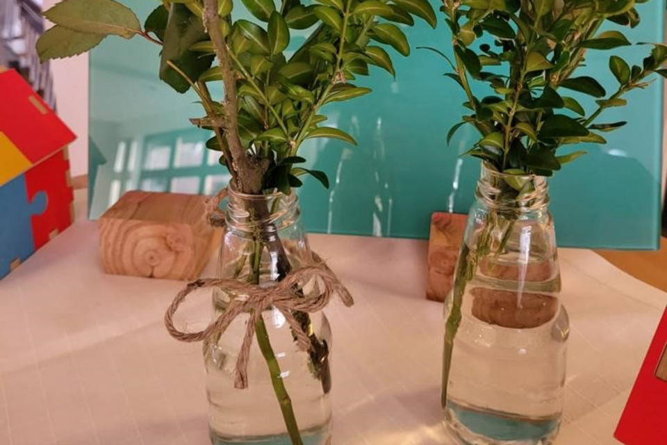 Glasflaschen recycelt zu Blumenvasen