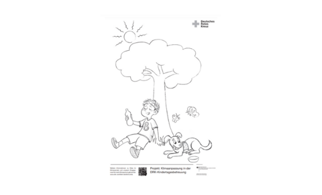 DRK-Ausmalbild zum Thema Hitze und Schatten Vorschau des DRK-Ausmalbilds zum Thema Hitze und Schatten