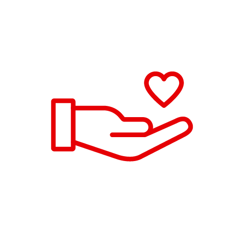 Piktogramm Herz Hand Piktogramm mit einer Hand, über der ein Herz schwebt.